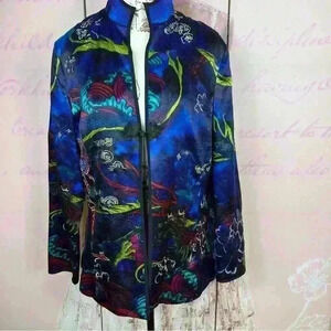 Chicos Kimono Jacket Large Silk Asian Blazer Colorful Artsy Retro Vintage Sz 1